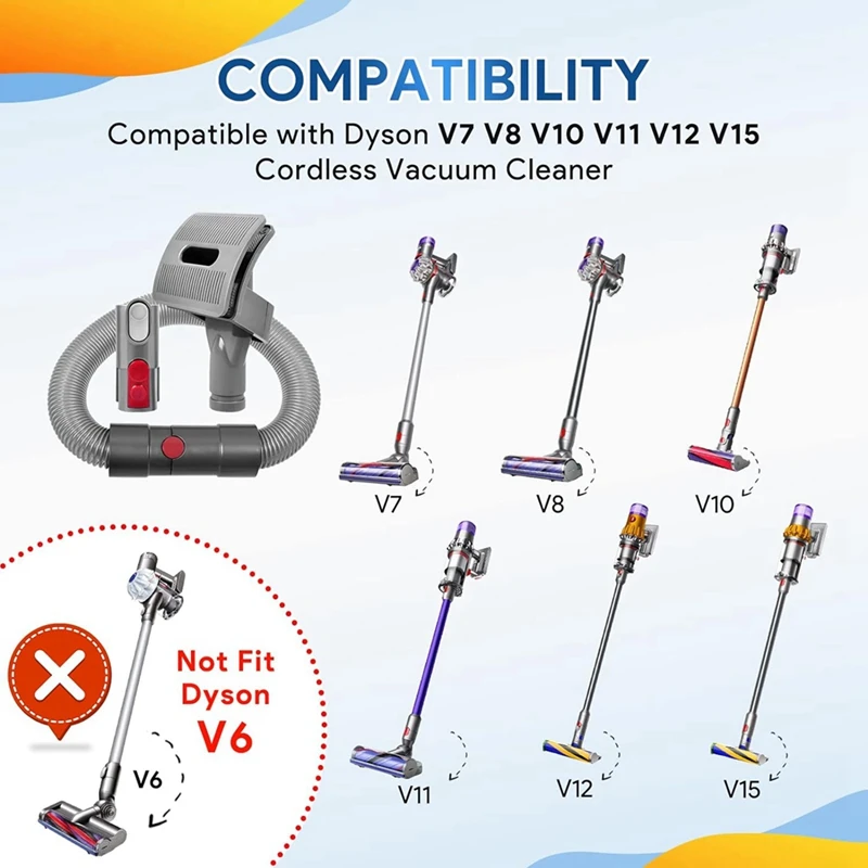 Kit de preparação para animais de estimação, para aspirador dyson v7 v8 v10 v11 v15, escova para cães de estimação, acessório de vácuo com mangueira de extensão e adaptador