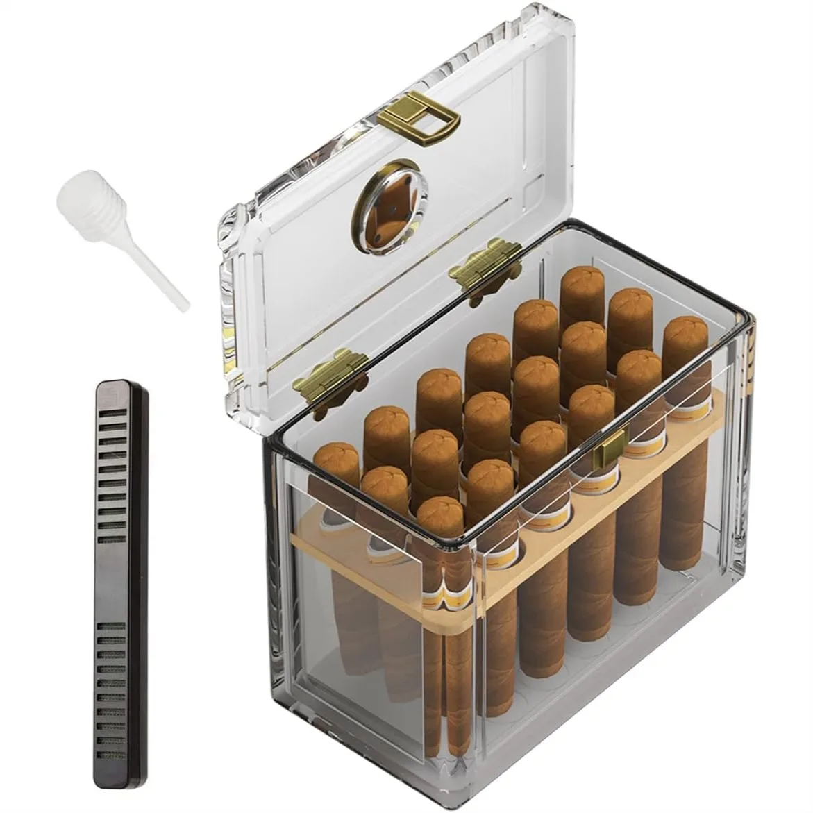 

Acrylic Cigar Humidor with Humidifier and Hygrometer, Desktop Cigar Case Box with Spanish Cedar Tray Holds 18-50 Cigars