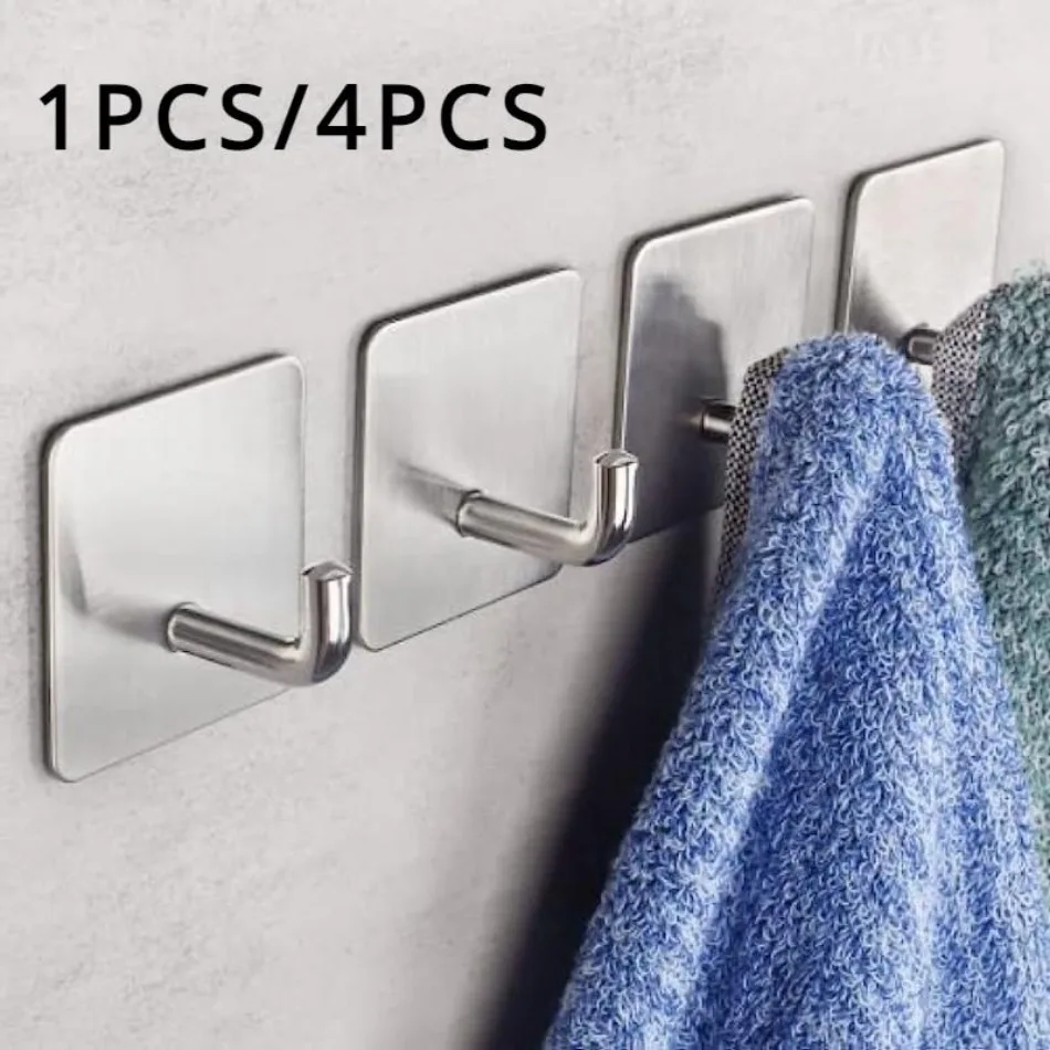 1 Stücke/4 Stücke 304 Edelstahl Haken Ohne Stanzen Küche Wand Nagel Wandbehang Erweiterte Klebehaken Einzelhaken Langer Haken