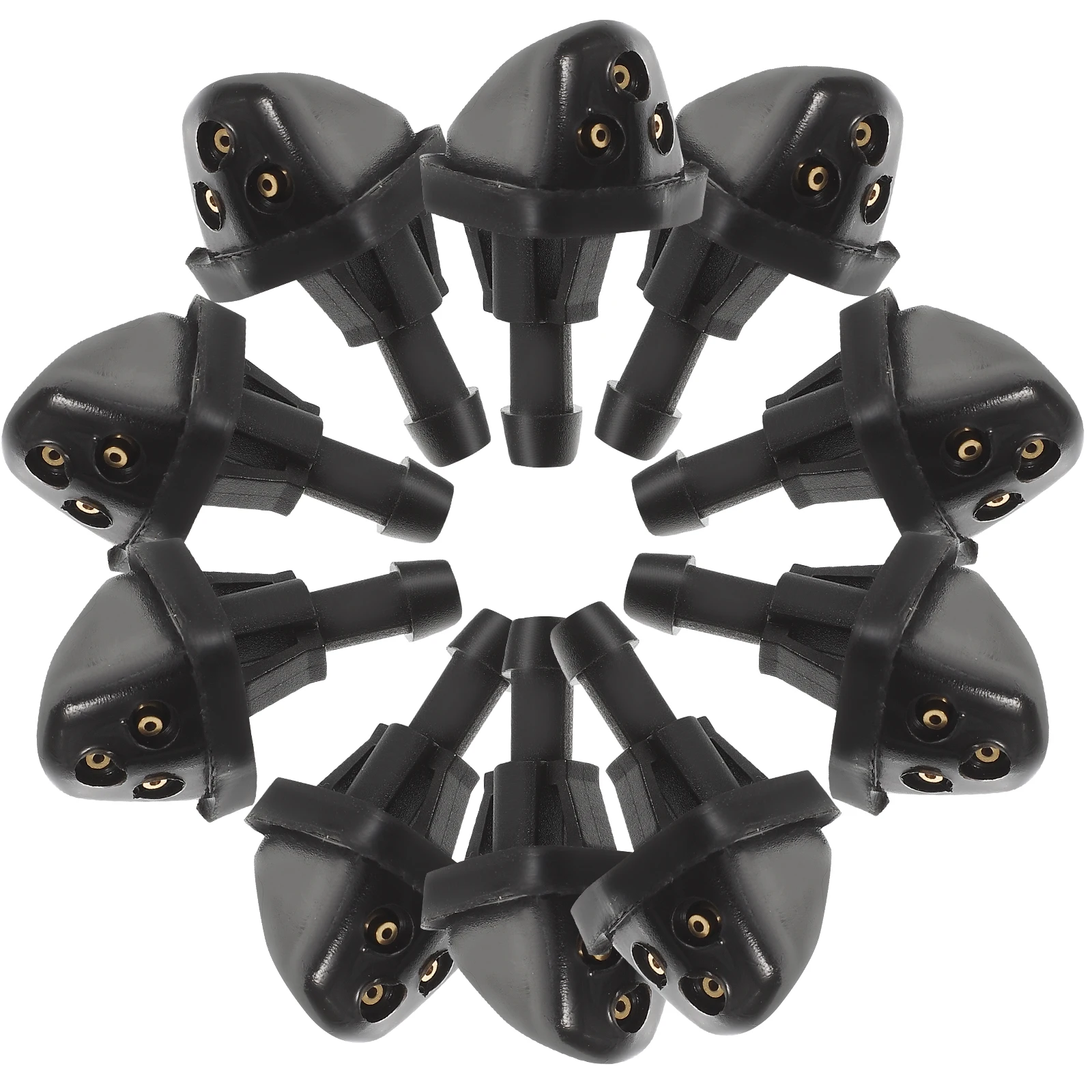 

10pcs Car Windshield Washer Nozzles Black 3 Holes Front Sprayer Copper ABS Durable Fits Safe Driving Auto Supplies