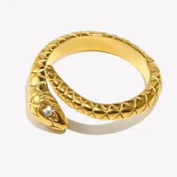 E.B.belle Waterproof Hypoallergenic Opening Crystal Eye Gold Plated Stainless Steel Snake Rings Vintage Accessories For Women