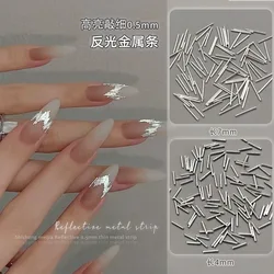 1 Jar 4-7mm Reflective Silver Thin Strip Bar Alloy Nail Art Rhinestones Decorations Manicure High Brightness Charms Accessories