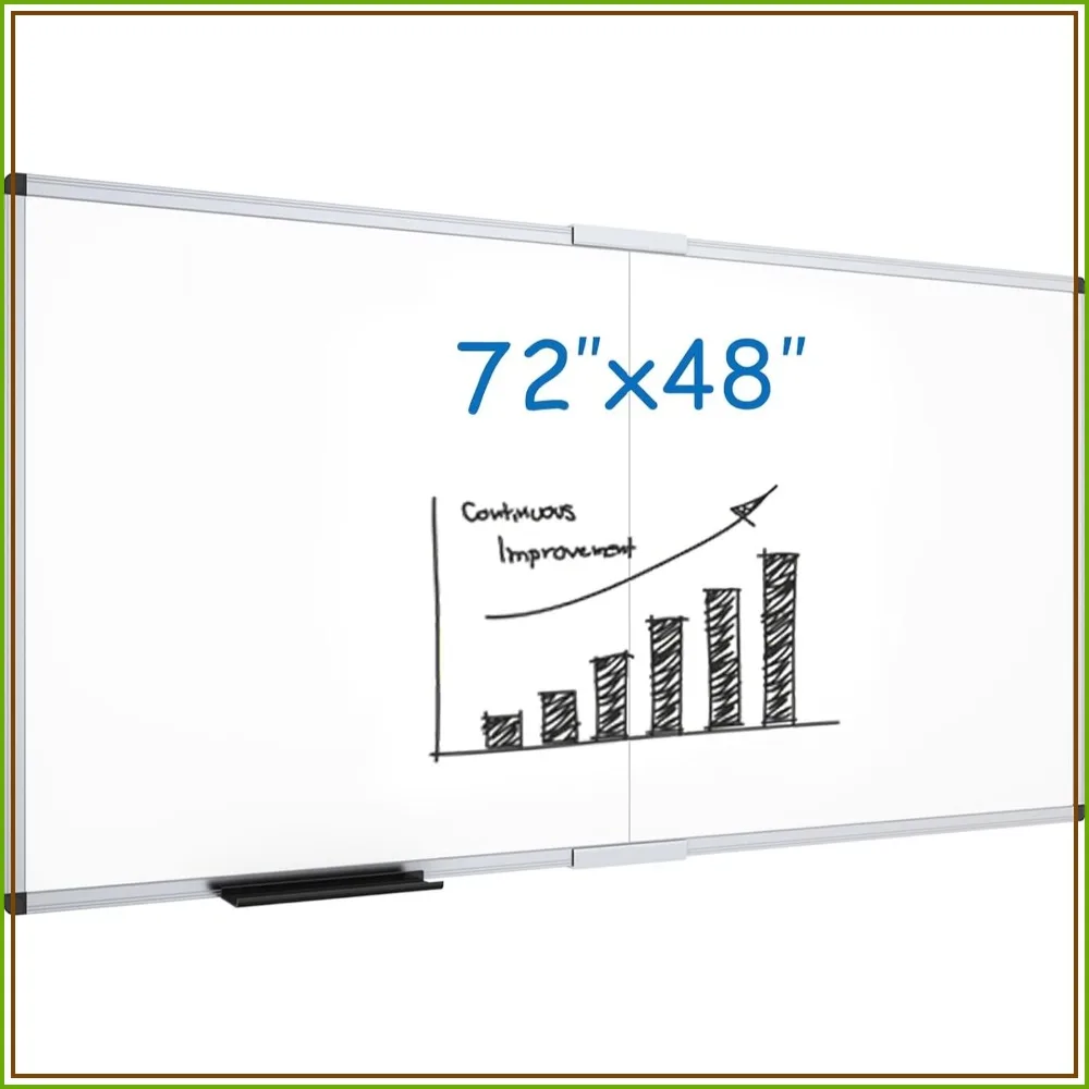 72x48 inch Magnetic Dry Erase Board, Foldable Wall-Mounted Whiteboard with Silver Frame & Tray for Office School Home