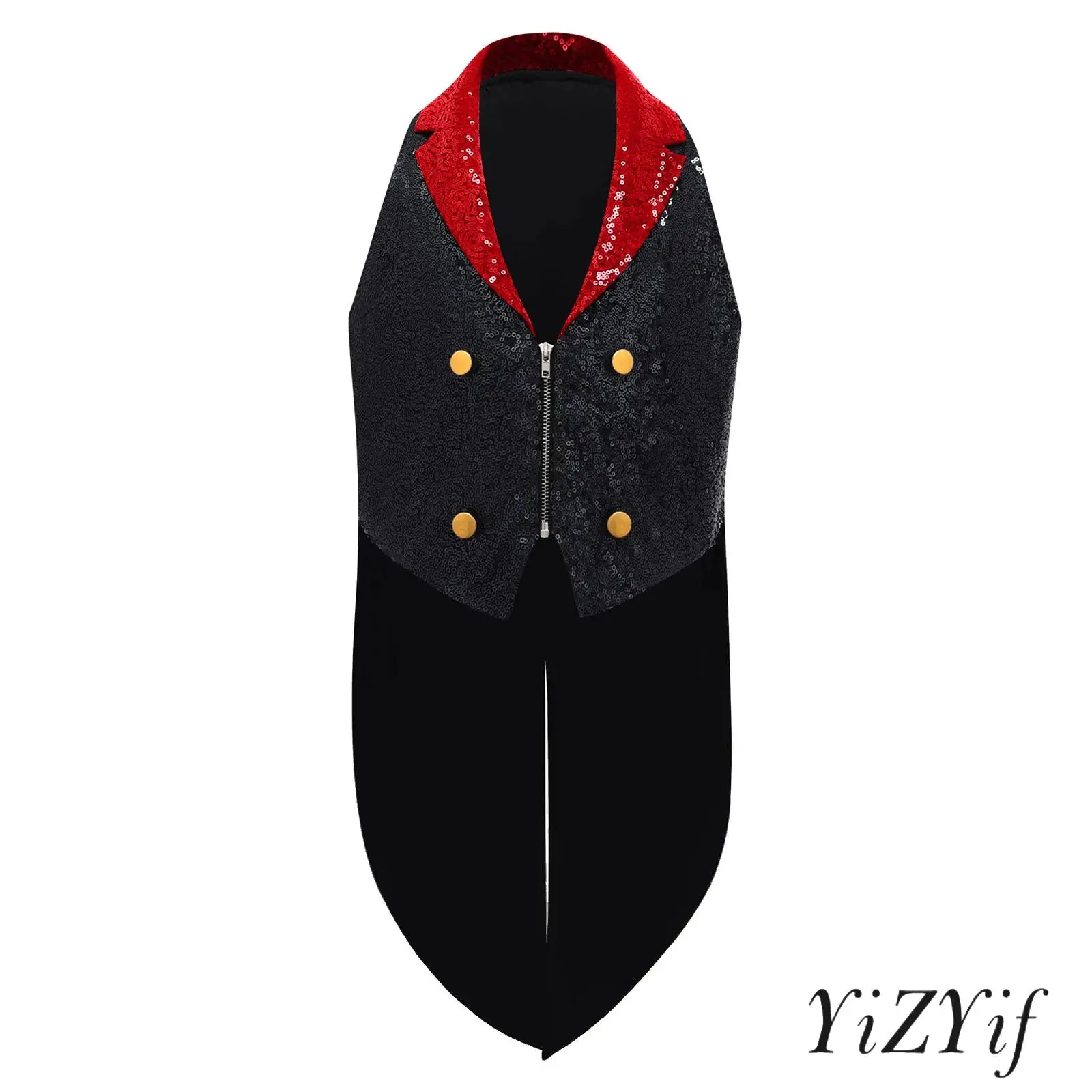 

Kids Sparkly Sequins Medieval Vest Victorian Vintage Waistcoat Circus Tailcoat Lapel V Neck Front Zip Vest Halloween Costume