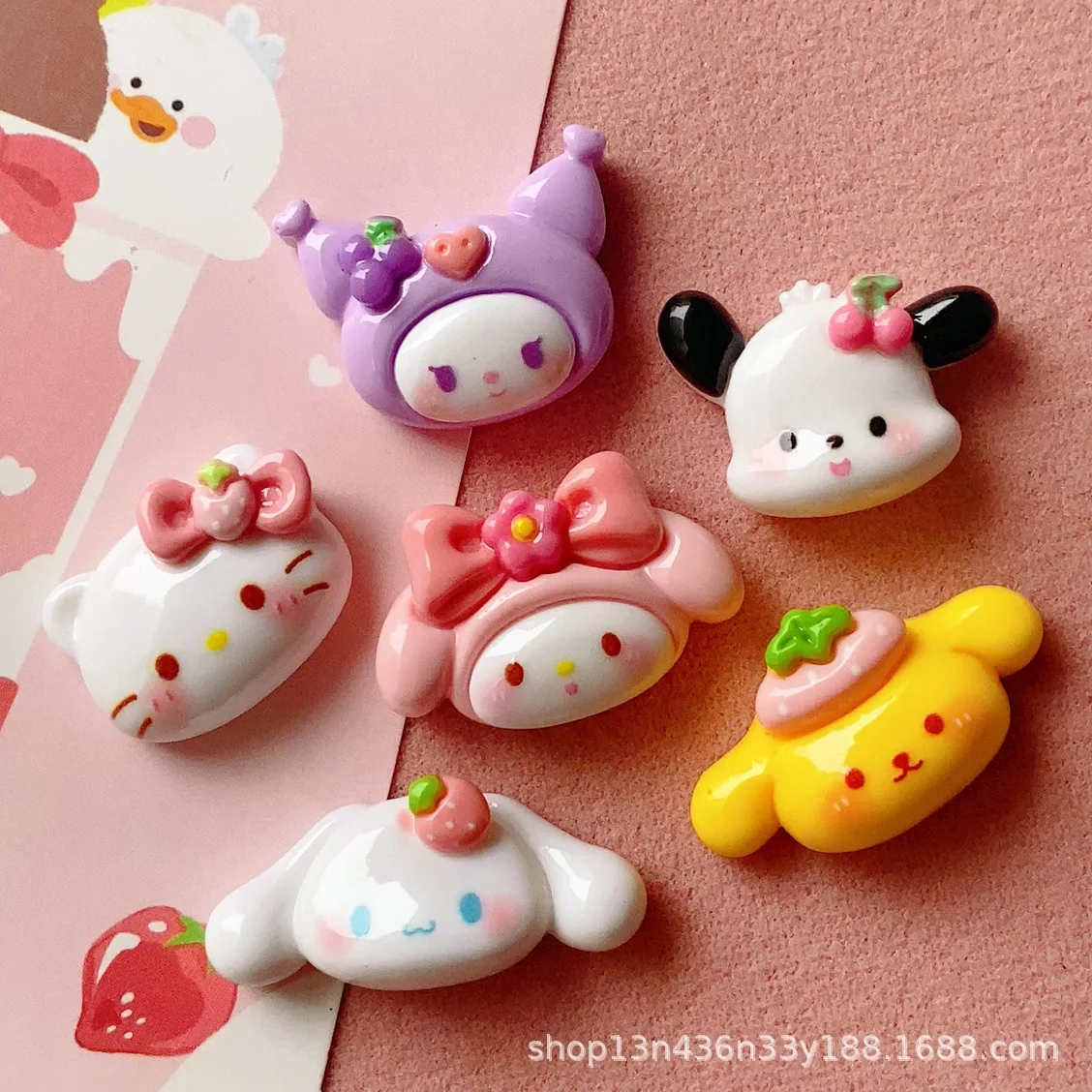 Cute Sanrio Desenhos Animados Resina Flatback Suprimentos, DIY Acessórios, Artesanato Materiais, Scrapbooking, Enfeite, 5Pcs