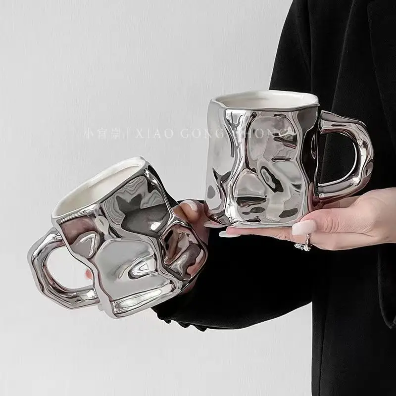 Advanced Mug Ceramic Coffee Cup Electroplated Twist Cup Office Couple Cup Gift Home Decoration Tea Table Decor Drinking Utensils