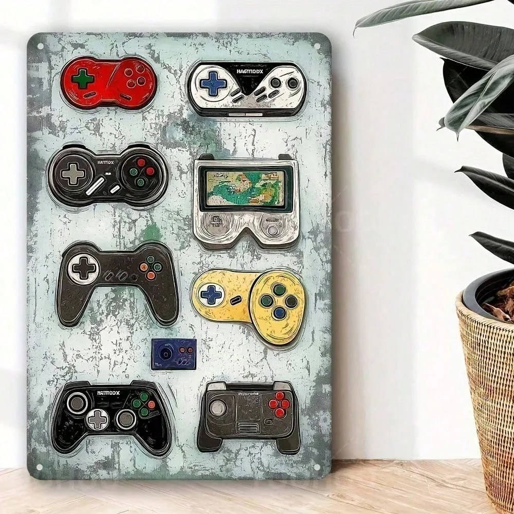 Vayardy 8x12 Inch Retro Game Controller Metal Sign, Vintage Video Game Wall Decor for Man Cave & Gamer Room