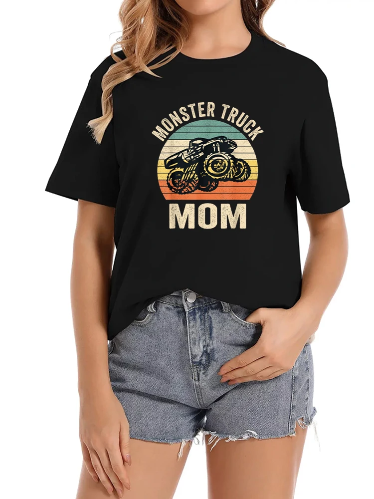 Monster Truck Mom Retro Vintage Monster Truck Shirt T-Shirt Short Sleeve Tops New Print Fashion Clothing Sports Tee For Women