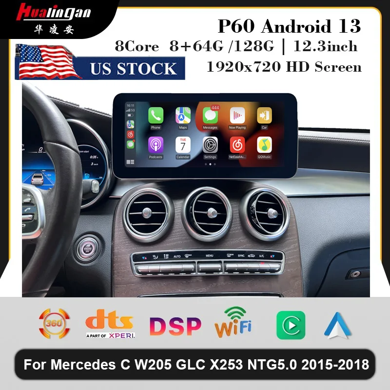 

Android 12.3" Screen Upgrade Display Monitor Multimedia Player for Mercedes C W205 GLC X253 2015-2018 NTG5.0 Apple Carplay GPS