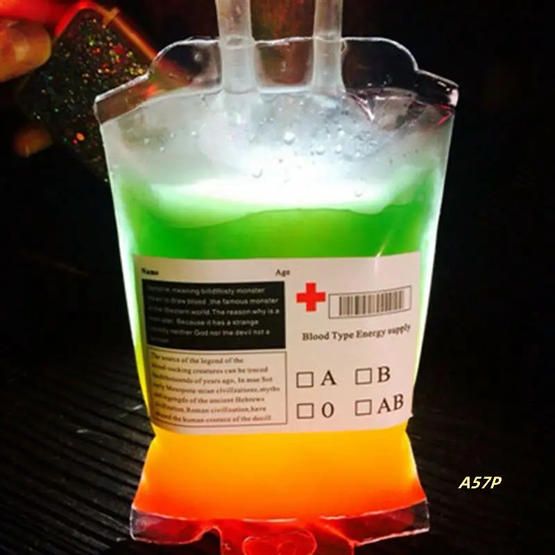 100Pcs 400ML Transparent Drink Bag With Stickers Reusable Blood Energy Bag Props Halloween Decorations