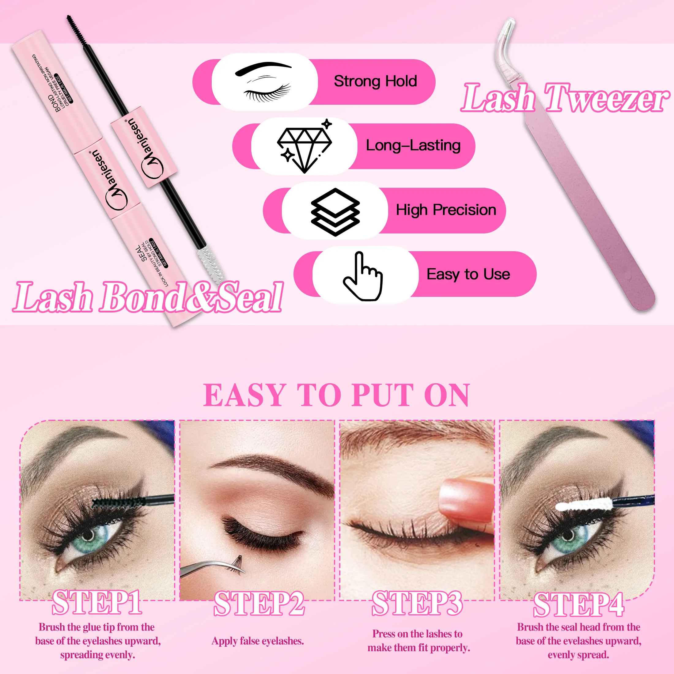 Lasvnna kit de clusters de cílios com retenção forte à prova d'água, kit de extensão de cílios diy, ligação e vedação e pinça de cílios, maquiagem