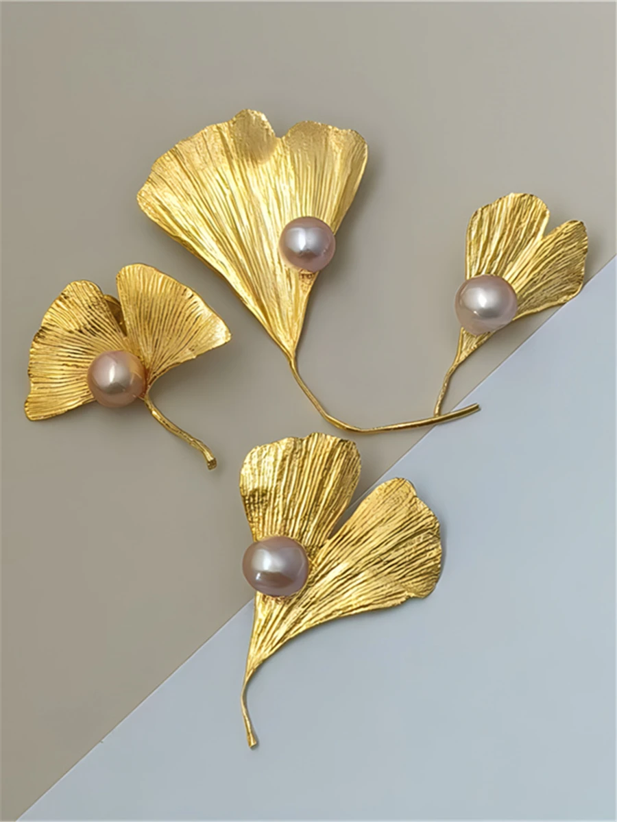  Original Silver Ginkgo Leaf Pin Brooch S925 Pure Silver Plated Gold New Chinese Style Autumn Winter New Arrival