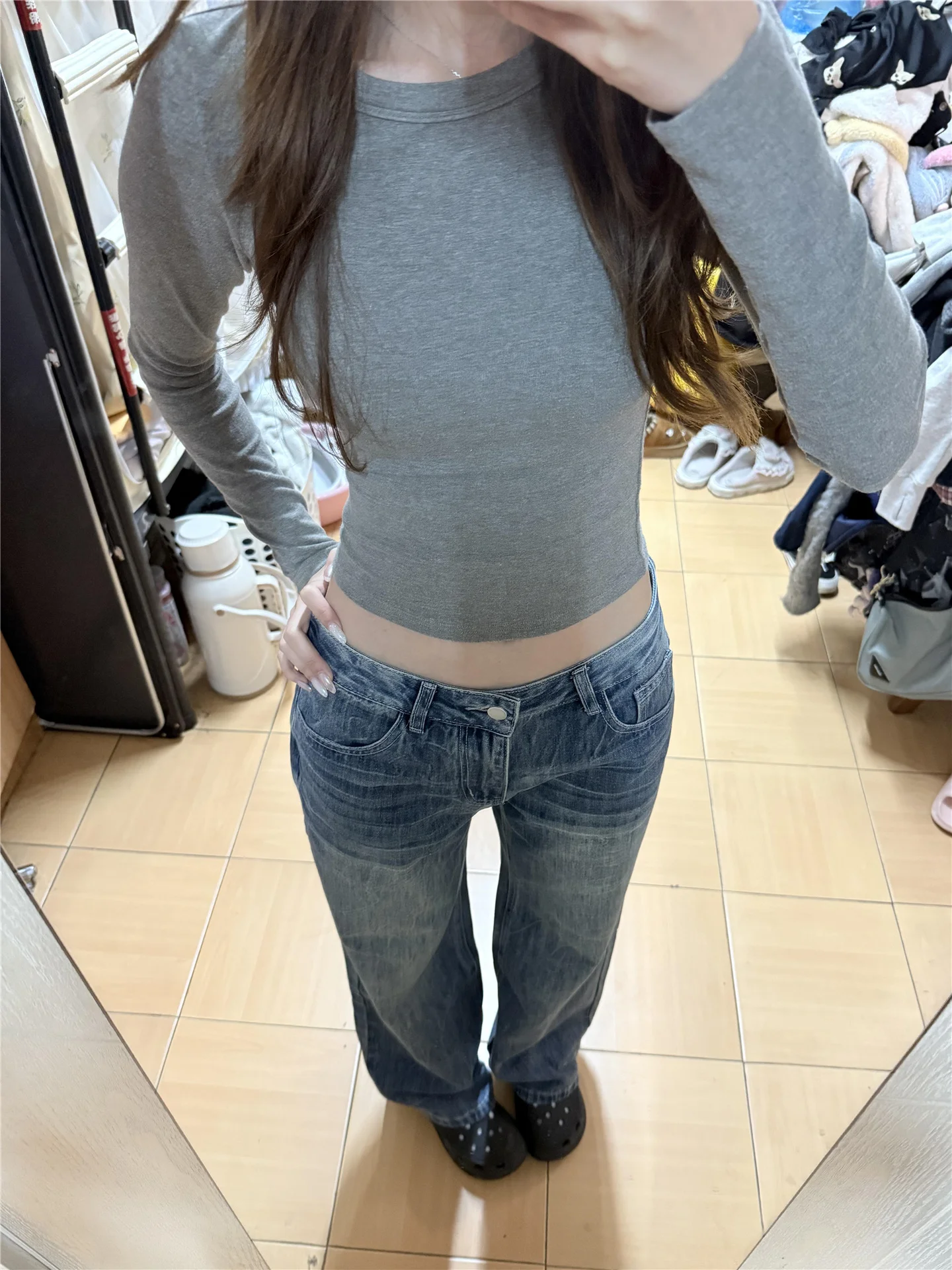 Tall Women's Loose Wide Leg Jeans Low Waist Bootcut Denim Pants Spring Autumn Casual Washed Cotton Straight Floor-Length