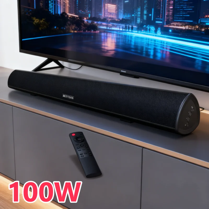 

2.0 Channel TV Optical 100W Bluetooth Speaker Home Theatre Wireless 3D Surround Soundbar Support AUX/RCA/USB with Remote Control