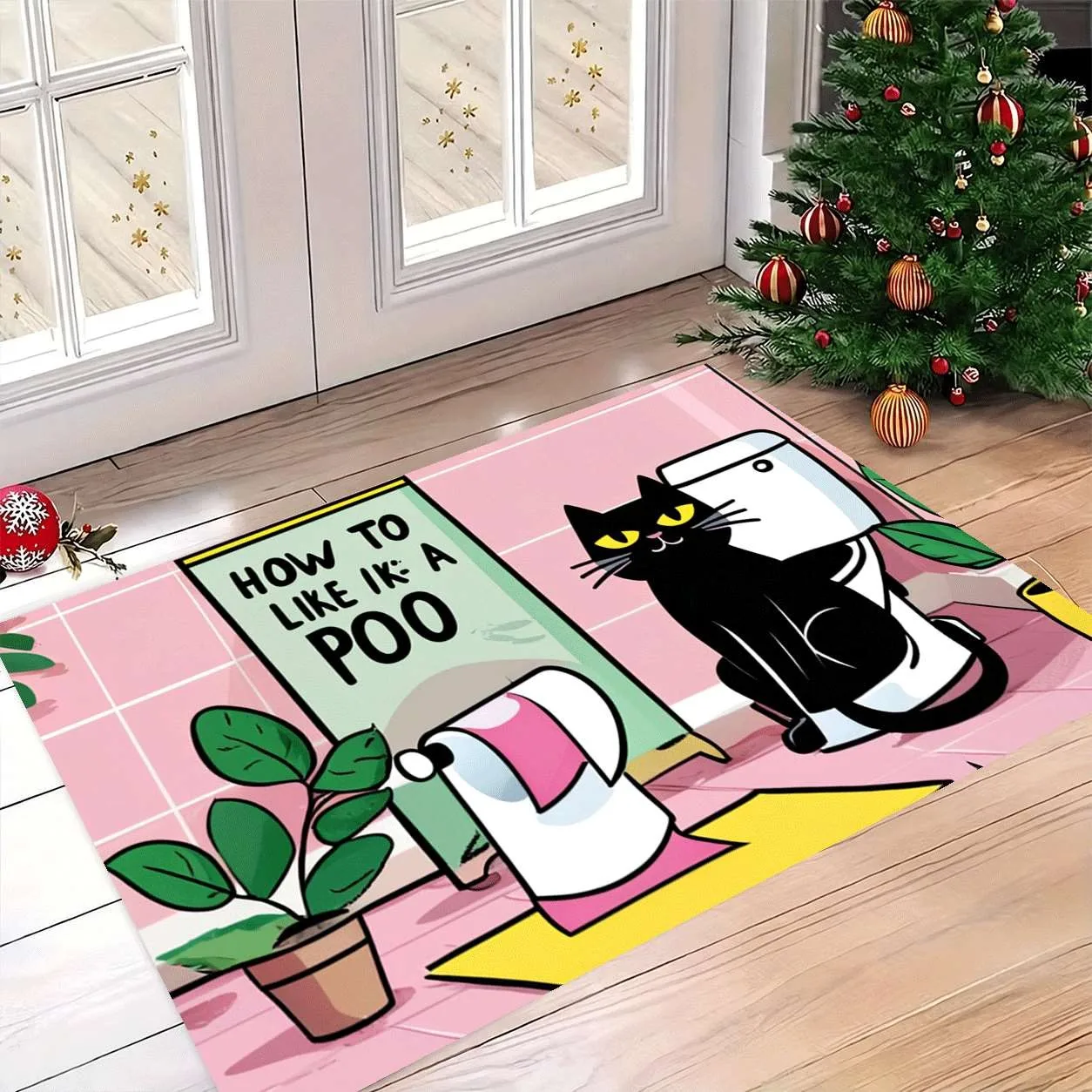 Funny Cartoon Black Cat Bathroom Rug How To Like It A Poo Quote Print Absorbent Non-Slip Mat Decorative Entrance Carpet Decor