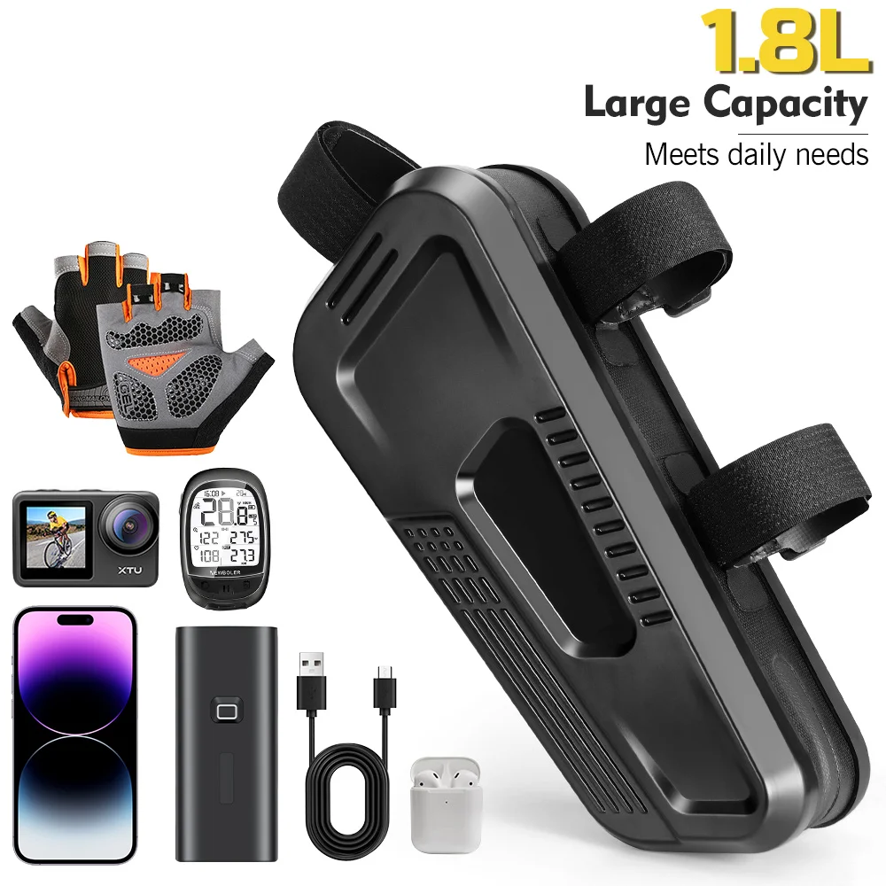 NEWBOLER-bolsa para bicicleta a prueba de lluvia, bolsa para cuadro de tubo frontal superior, gran capacidad, para bicicleta de montaña y carretera, accesorios negros para bicicleta