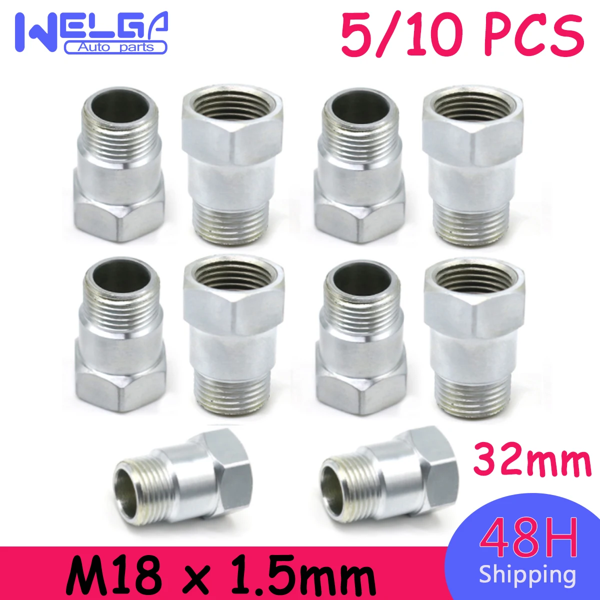 

5/10 PCS New O2 Oxygen sensor M18X1.5 extender adapter extension spacer HHO O2 Bung CEL FIX 32mm Bung Test Pipe Replacement