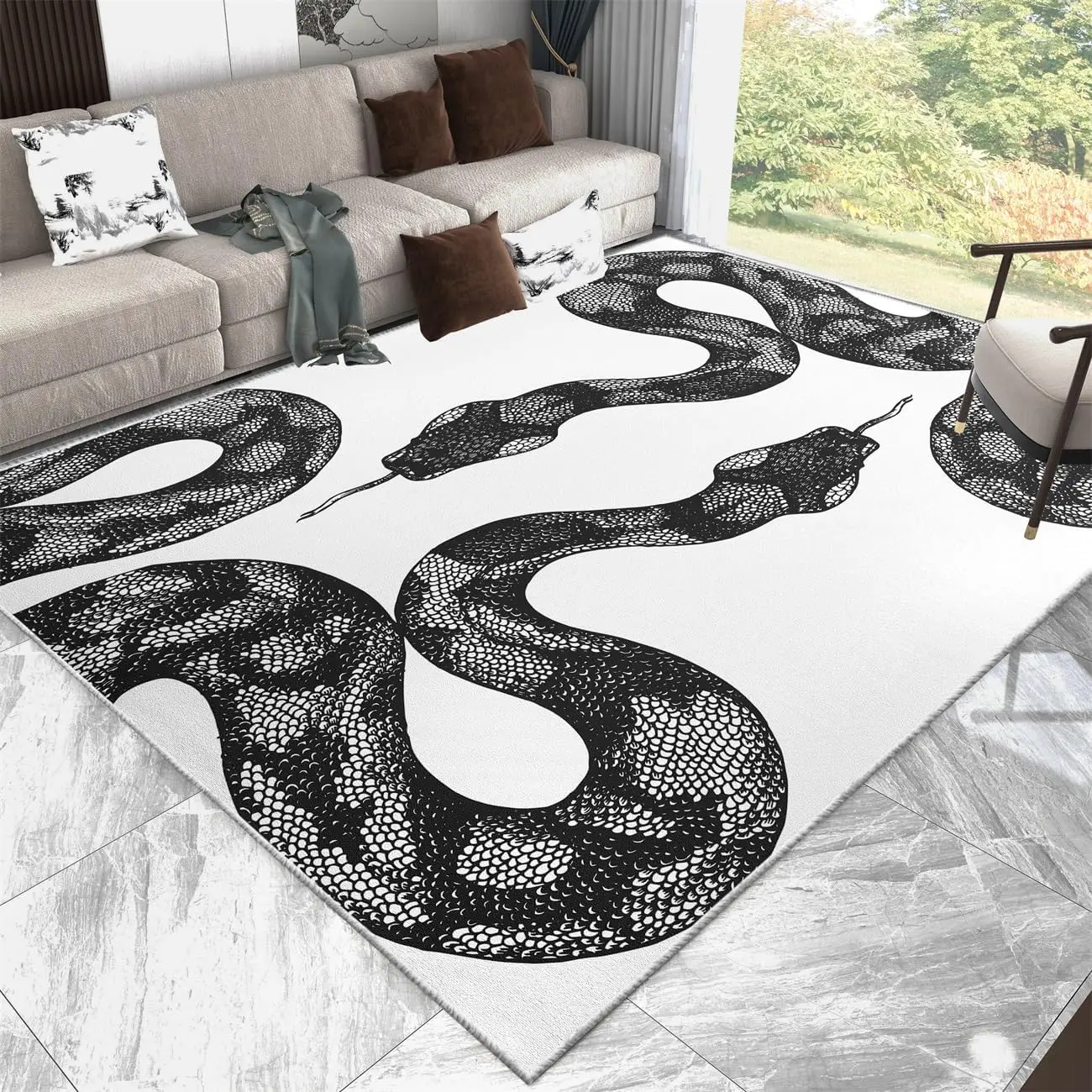 Snake Pattern Rugs Modern Animal Serpent Pattern Rugs Classic Gothic Rug Non Slip Washable Floor Carpet for Living Room Bedroom