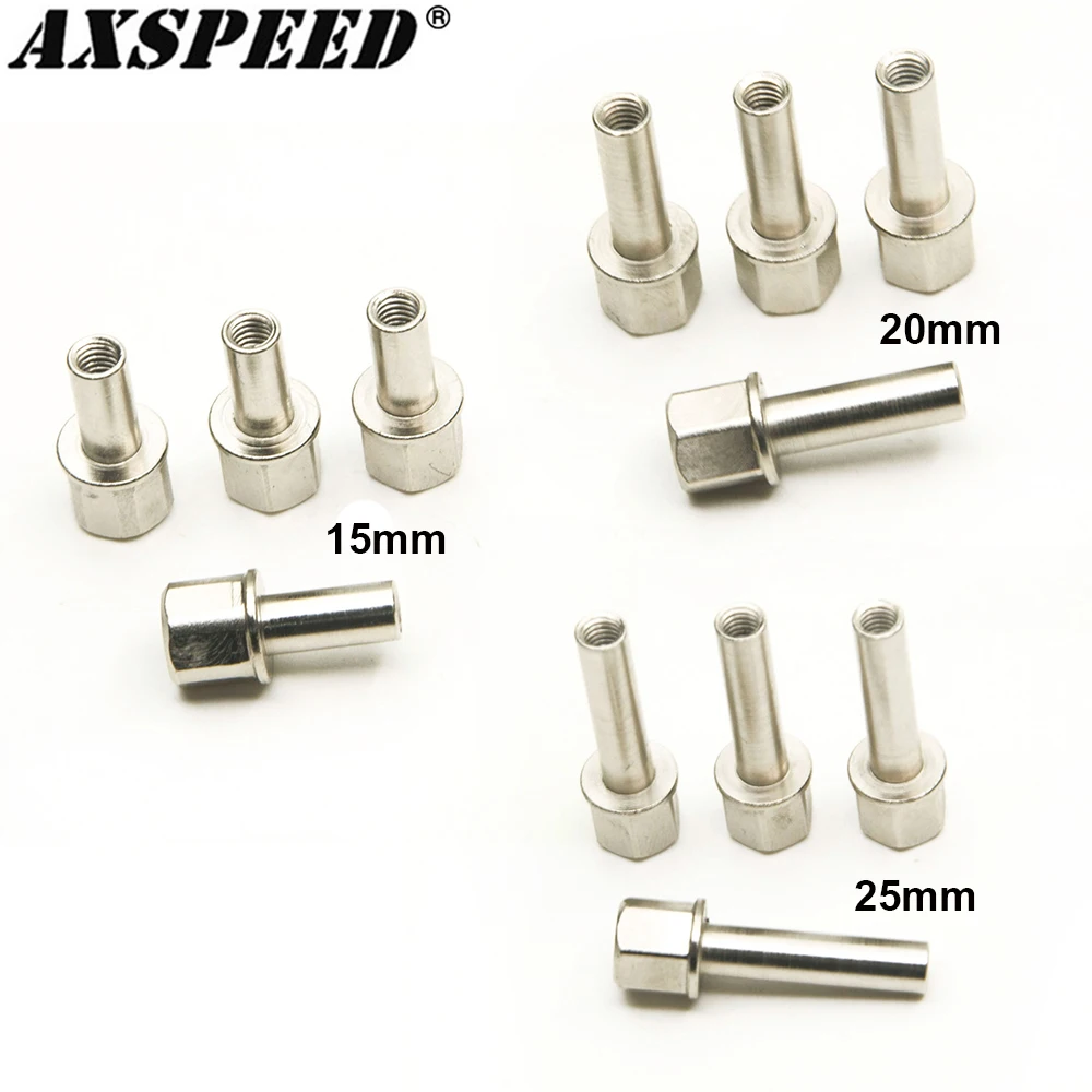 AXSPEED 4 sztuk 12mm Hex piasta koła napęd adapter rozszerzenie kolumna nakrętka metalowa 15/20/25mm dla 1/10 gąsienica RC Axial SCX10 TRX4