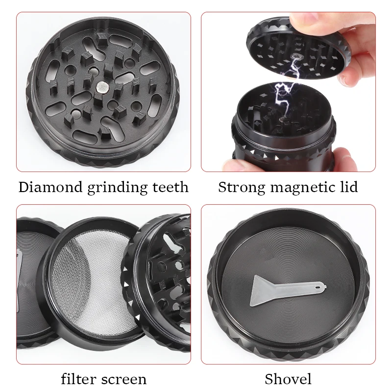 New 4-Layers Black Smoking Grinder Metal Alloy Manual Grass Spice Crusher Machine Smoking Pipes Cigarette Accessories