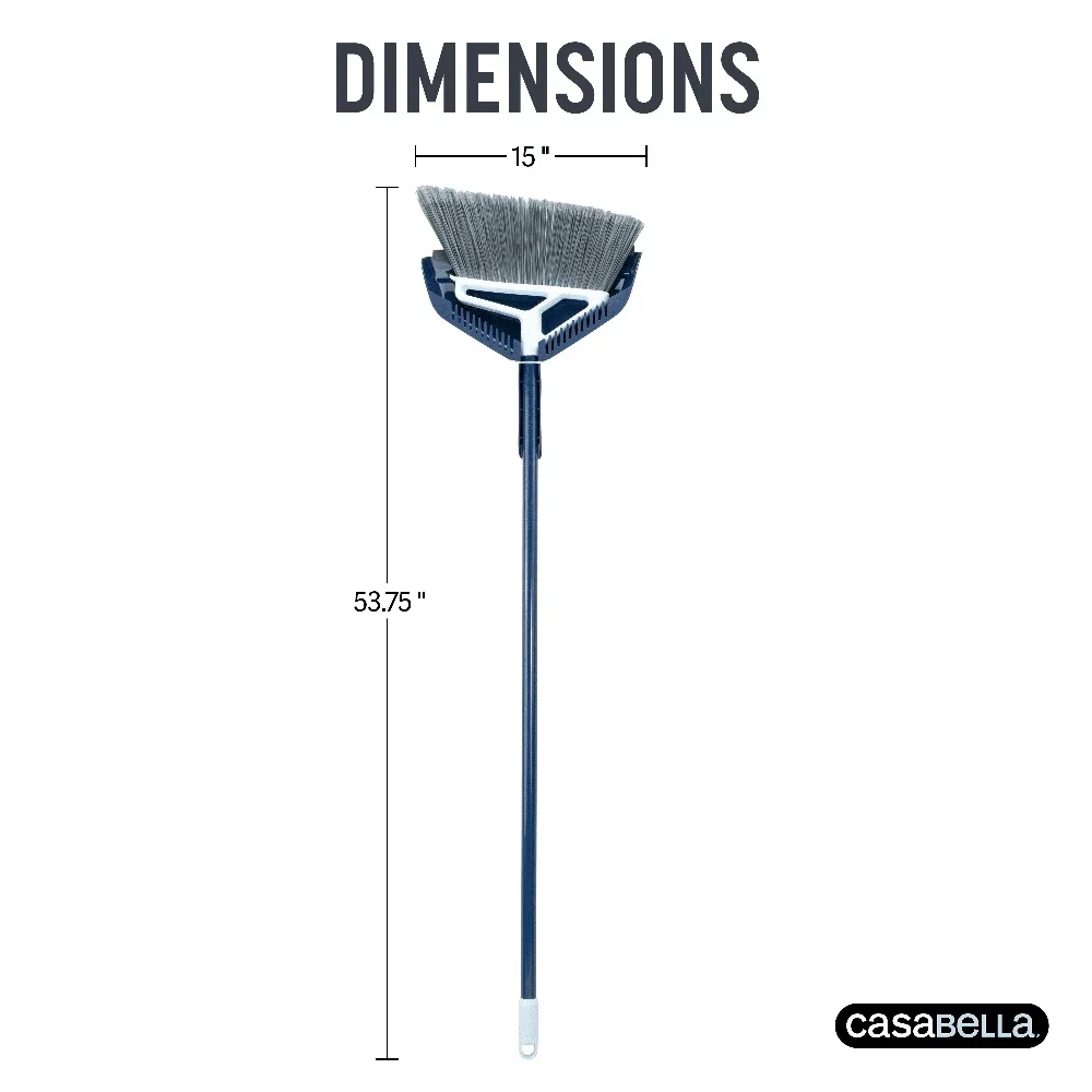 

Power Core Broom with Dustpan Scraper Rubber Lip Long Handle Durable Bristles Pet Hair Removal Effective Cleaning