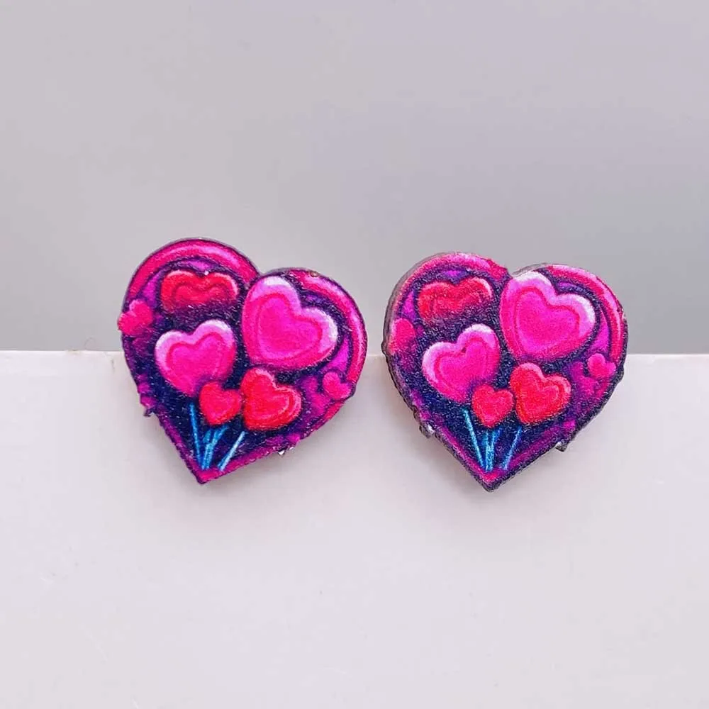 New Valentine's Day Wooden Earrings Pink Envelope Dwarf Rose Love Earrings Sweet and Romantic Festival Decoration Gift