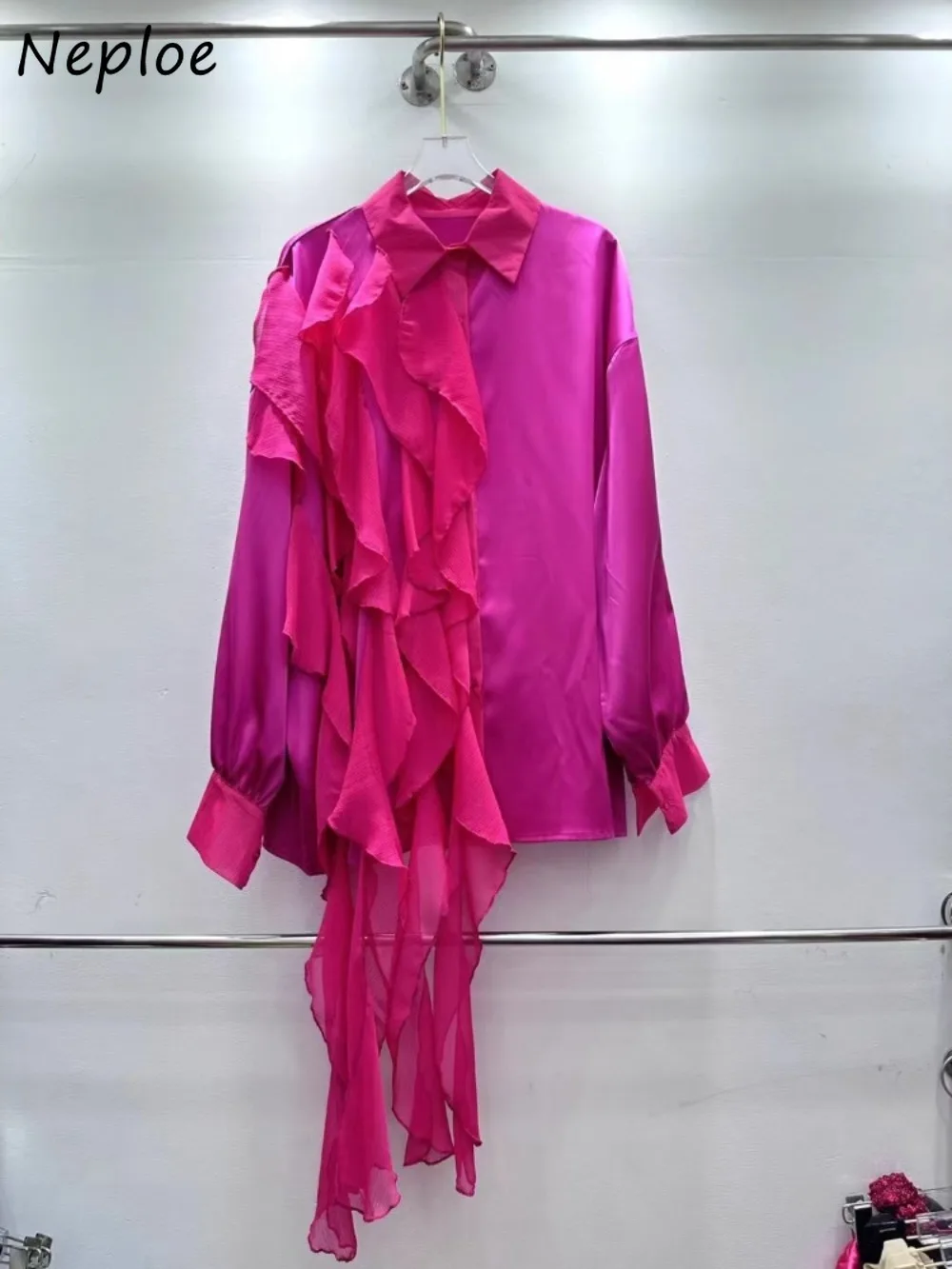 

Neploe Age Reduction Designed Premium Crop Top Minority Ruffles 2025 New French Style Blusas Unique Small Fellow Loose Solid Top