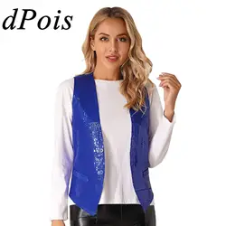 Fashion Women Sleeveless Vests Glittery Sequins Vest Music Festival Clubwear Waistcoat for Jazz Dancing Party Club Costumes