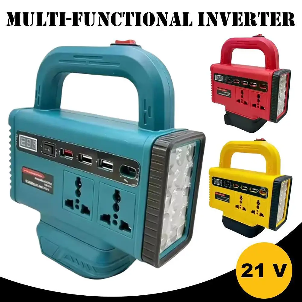 Portable Power Inverter Compatible For Makita 18V Li‑ion Battery Station with LED Light Outdoor Emergency Power Supply Adapter