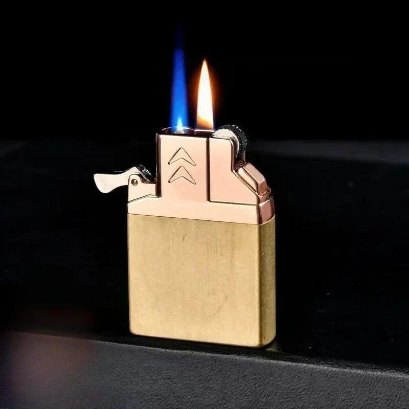 Double Fire Switch Brass Butane Lighter, Windproof Replaceable Movement Gas Inflatable Insert - Conventional Lighter Accessories