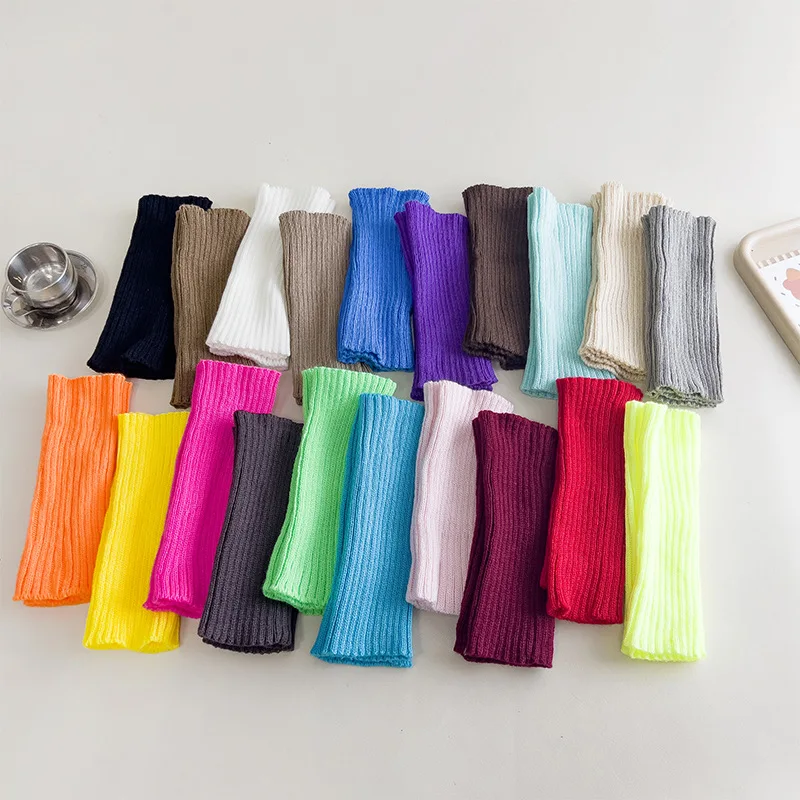 Autumn Solid Color Leg Warmers Middle Tube Socks Knitted Y2K Lolita Style Mid-Calf Socks for Children Girl