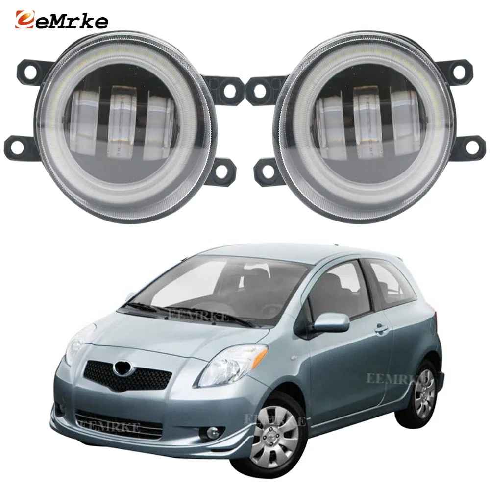 2-Pieces Led Fog Light Assembly for Toyota Vitz Yaris XP90 2006~2010 Angel Eyes DRL Driving Headlight Car Lamp Accessories