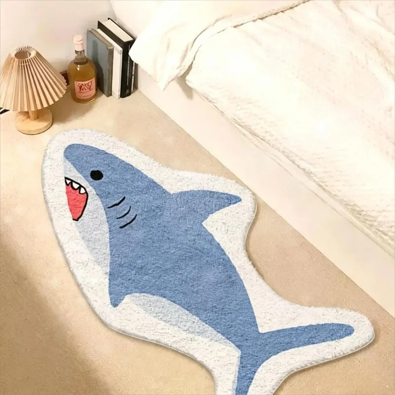 VIKAMA Wavy Edge Ocean Wave Gradient Fluffy Bath Mat Water Absorbent Non Slip Long Bathroom Shower Room Floor Rug Home Decor