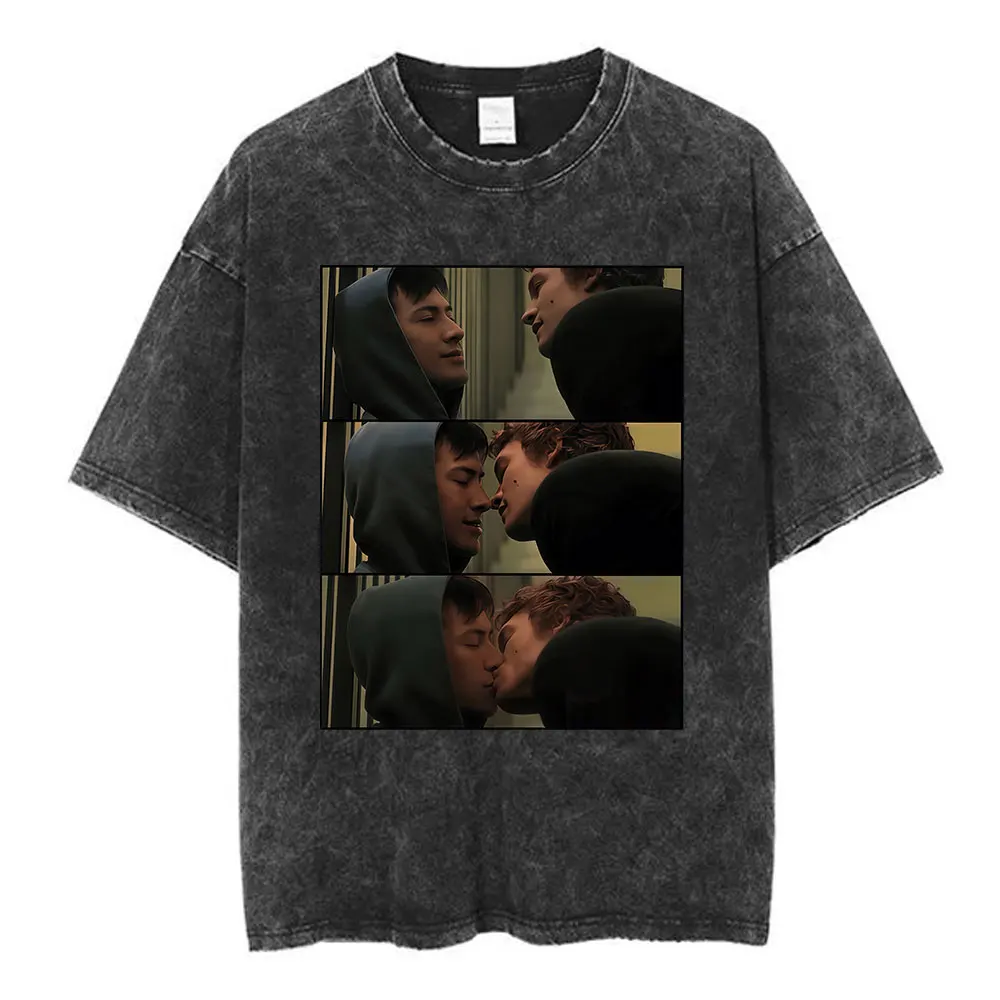 Heated Rivalry Shane Hollander‌ Ilya Rozanov Kiss Graphic Vintage Washed T-shirt Men's Women Clothing Casual Oversized T Shirts