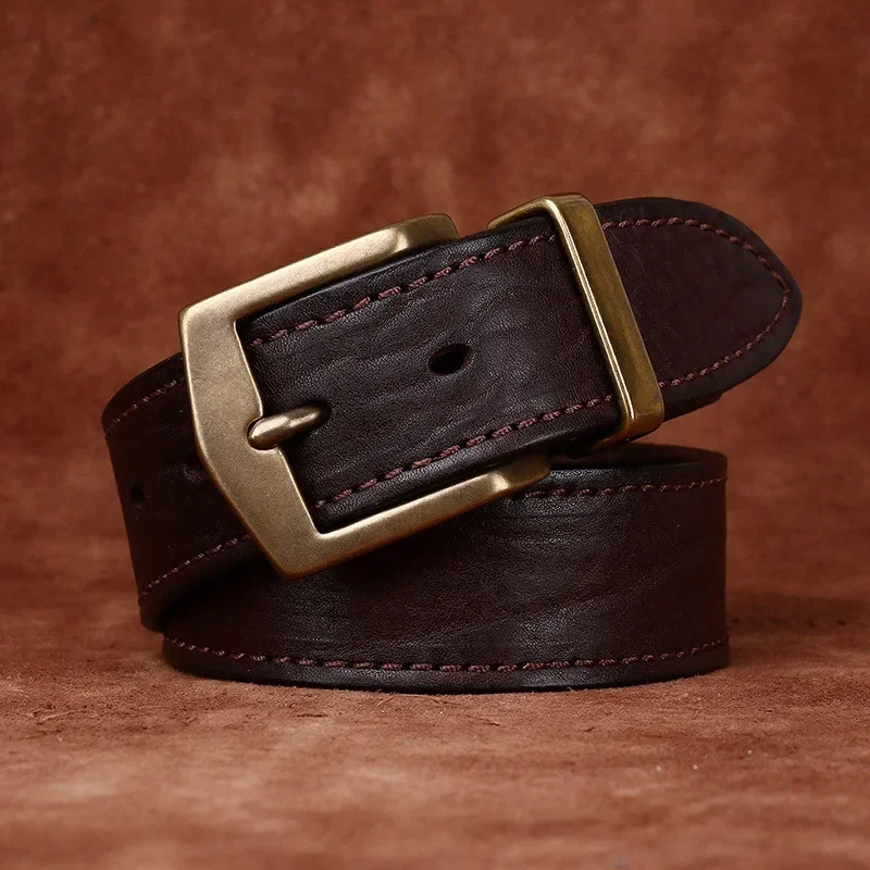

3.8CM Pure Thick Cowhide High Quality Genuine Leather Belts for Men Luxury Design Male Brass Buckle Vintage Jeans Cowboy Belt
