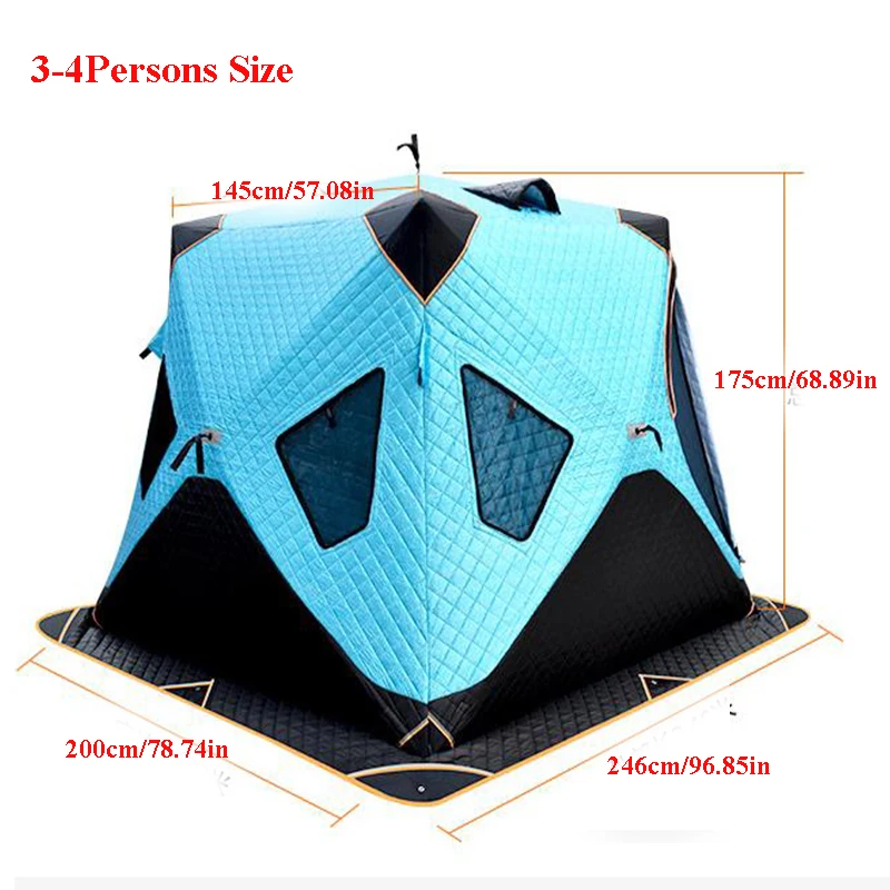 2 3 4 Person Automatic Ice Fishing Tent Snow Fishing House Keep Warm Winter Cotton Outdoor Camping Beach Snow Ice Fishing Tent