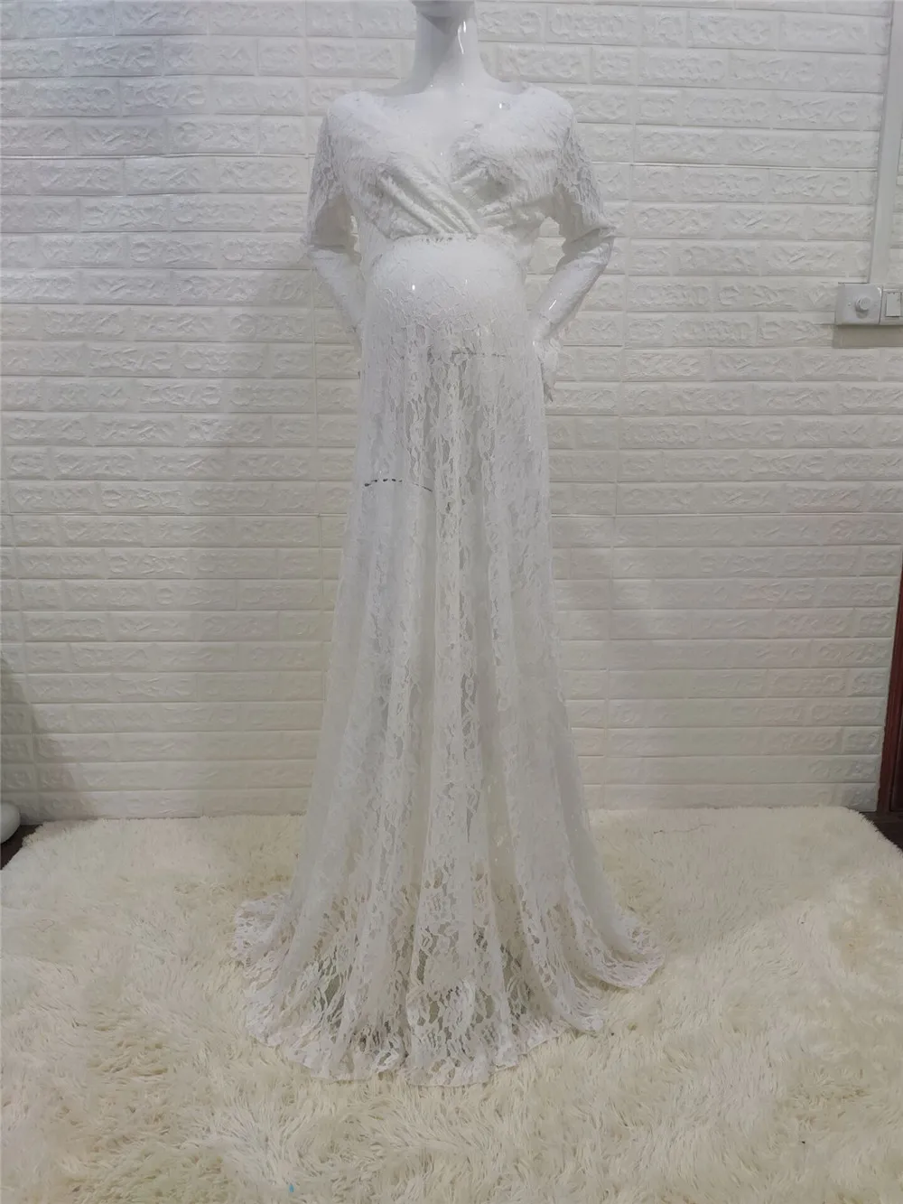 Long Pregnant Gown White Lace Maternity Photography Props Dresses Sexy Fancy Women Maxi Pregnancy Dress For Photo Shooting