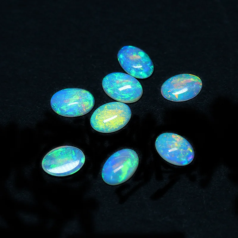 Natural Australian Opal Strong Fire Color Opal Egg-shaped Flat Bottom Plain Surface Opal Jewelry Inlaid with Loose Stone