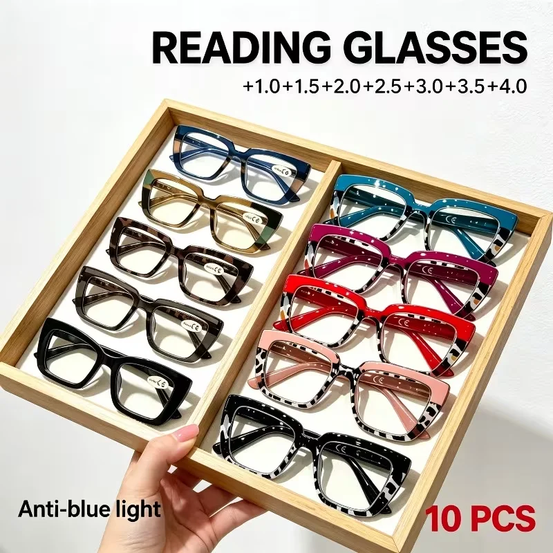 10 Sets Of Fashionable Cat Eye Reading Glasses For Women, Square And Colorful Decorative Reading Glasses For Men And Women