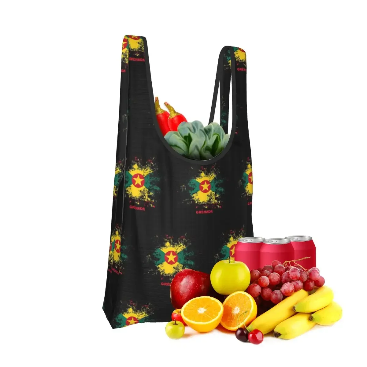 Grenada Watercolor Flag Of Grenada Grenadian Outfit Portable Tote Reusable Shopper Bag Grocery Handbag Shoulder Bag
