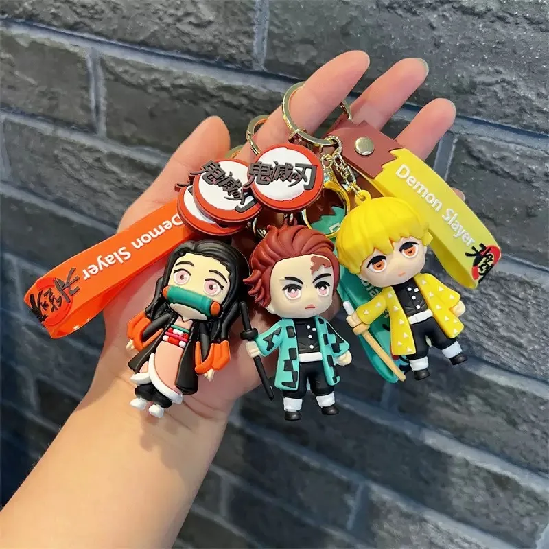 Demon Slayer Anime Figure Doll Keychain Creative Backpack Car Keyring Cartoon Couple Pendant Bag Accessories Children's Gift