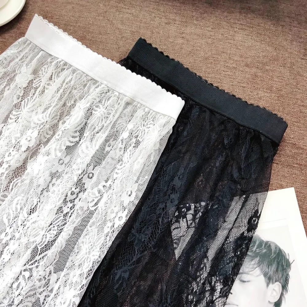 Long Lace Mesh Underskirt For Qipao White Slip Skirt Elegant Breathable A Line Petticoat Women Inner Dress Base Undergarment