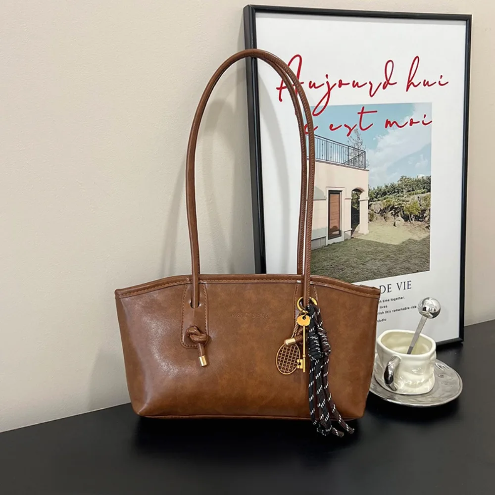 

Simple Vintage Korean Style Bag Handbag Large Capacity PU Leather Bag Armpit Underarm Retro Tote Bag Unisex