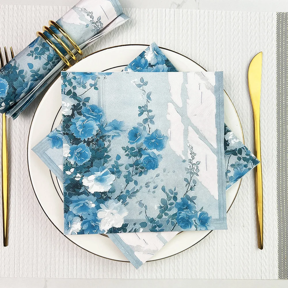 Servilleta con estampado Pastoral azul, servilletas de Papel desechables, Servilletas de Decoupage, Papel Vintage, toalla de Papel, decoraciones para fiesta de cumpleaños