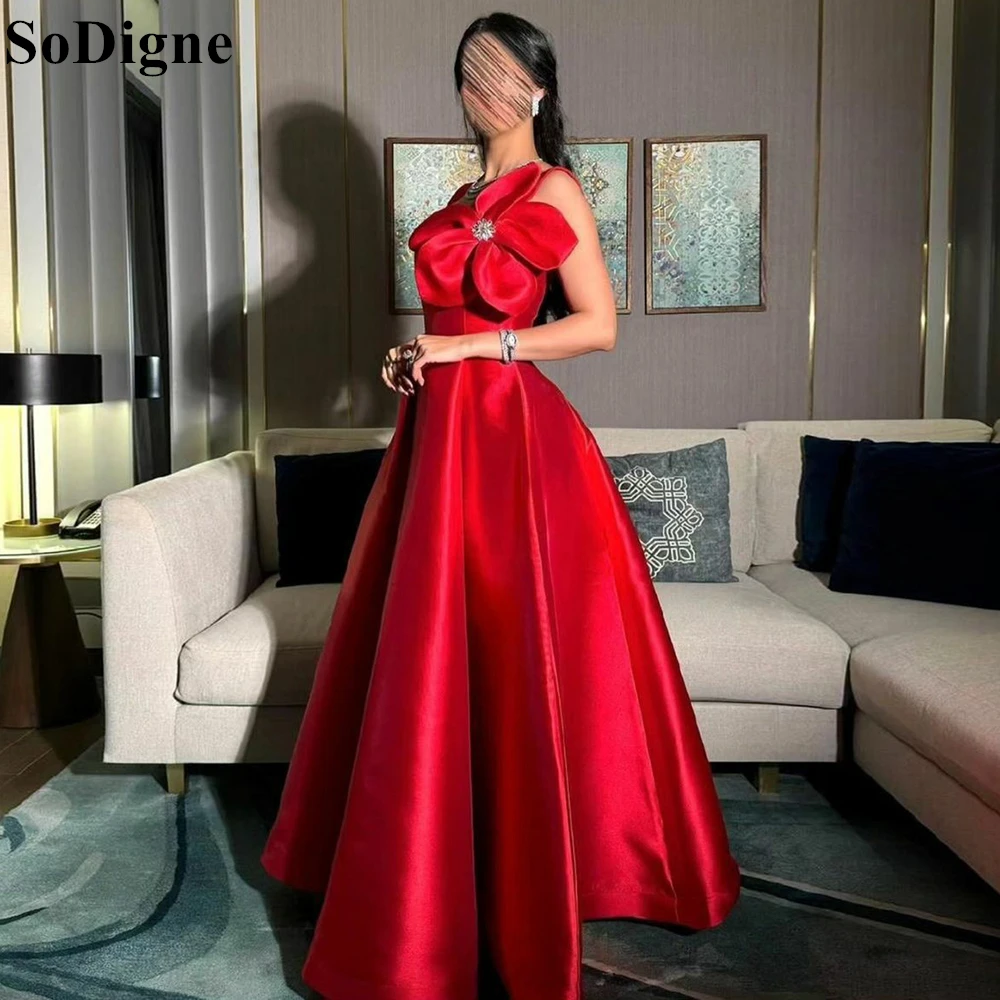 

SoDigne Elegant Red Evening Dresses Strapless Square Neck A-Line Pleated 3D Flowers Beading Party Dress 2024 Prom Gown for Women