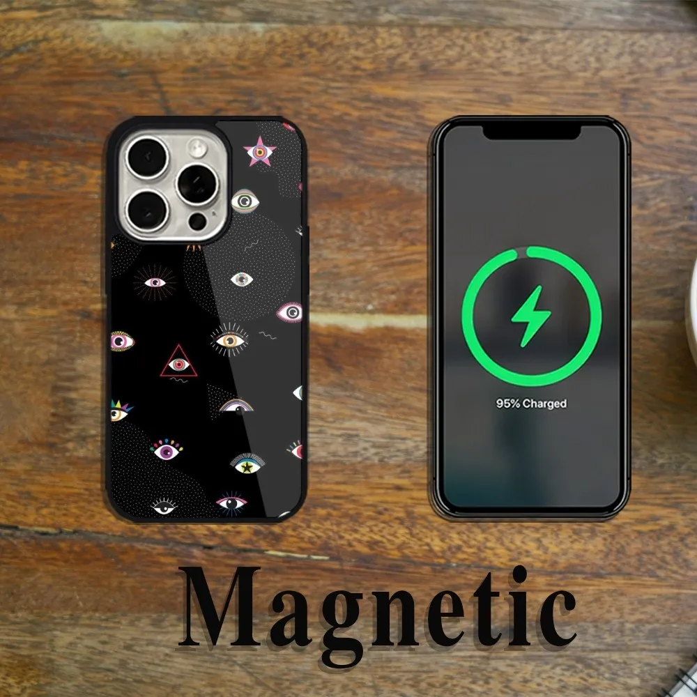 Turkish Lucky Blue Evil E-Eye Phone Case Magsafe Magnetic For iPhone 11 12 13 14 15 Pro Max Plus Wireless Charging