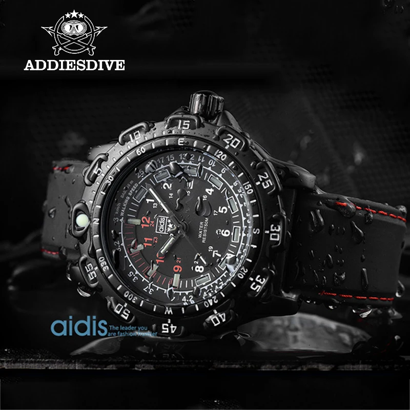 ADDIES Men\'s Waterproof Military Quartz Watch Luminous Chronograph Watch high quality Silicagel Strap Luminous Diving Men Watch