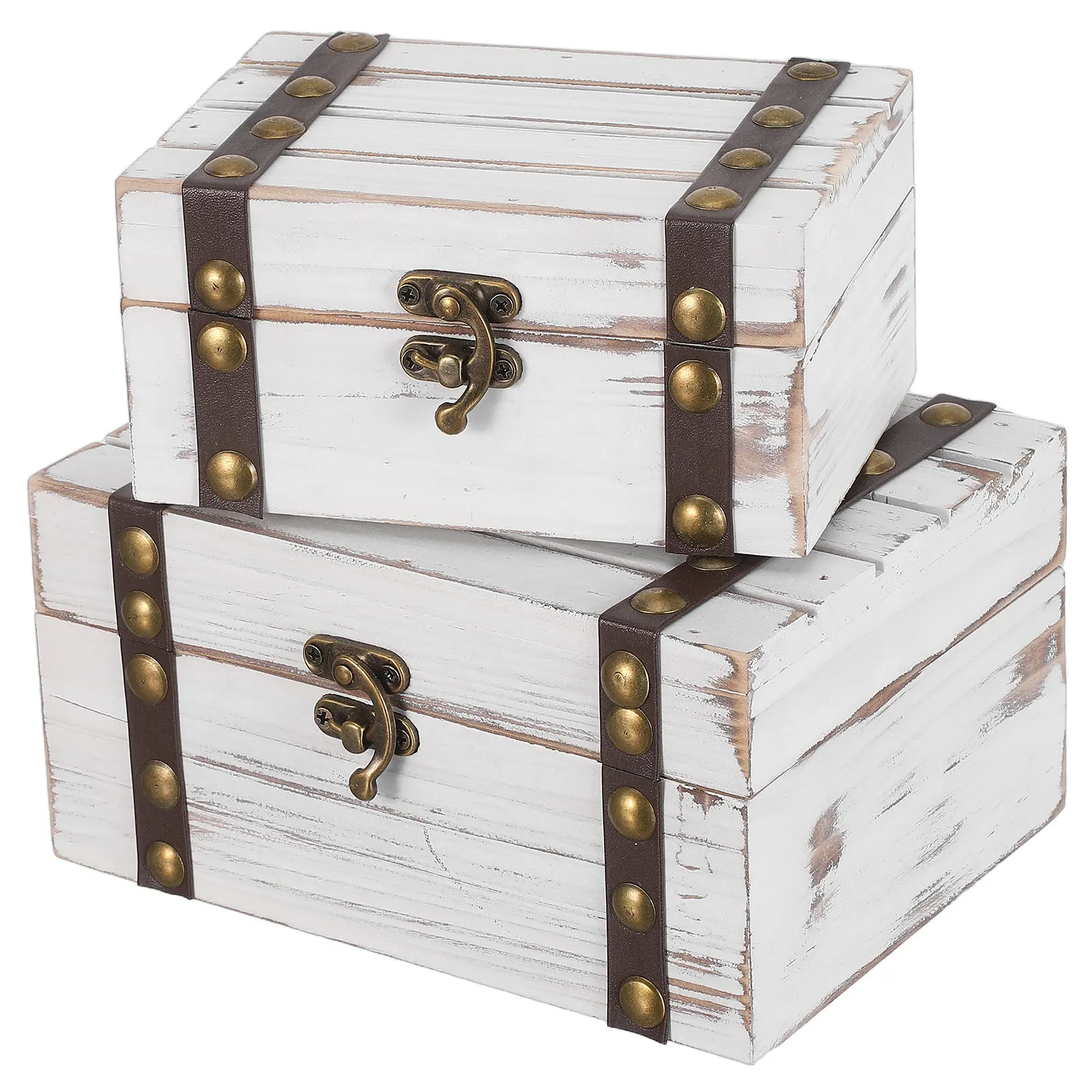 

2Pcs Retro Wooden Jewelry Box Rustic Desktop Organizer Storage Chest Necklace Bracelet Earrings Desk Storage Organizer