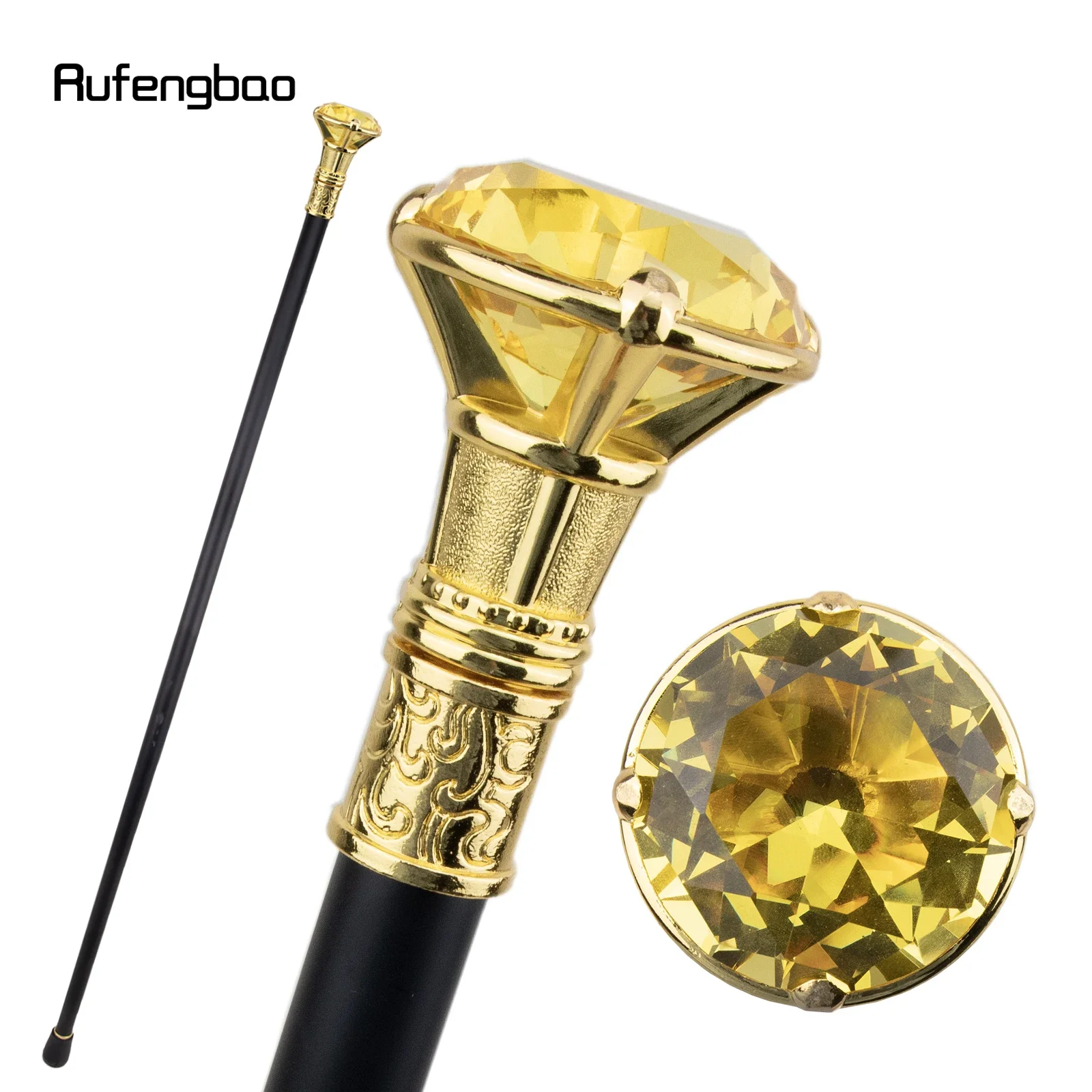 

Yellow Diamond Type Golden Single Joint Walking Stick Decorative Cospaly Party Fashionable Walking Cane Halloween Crosier 93cm