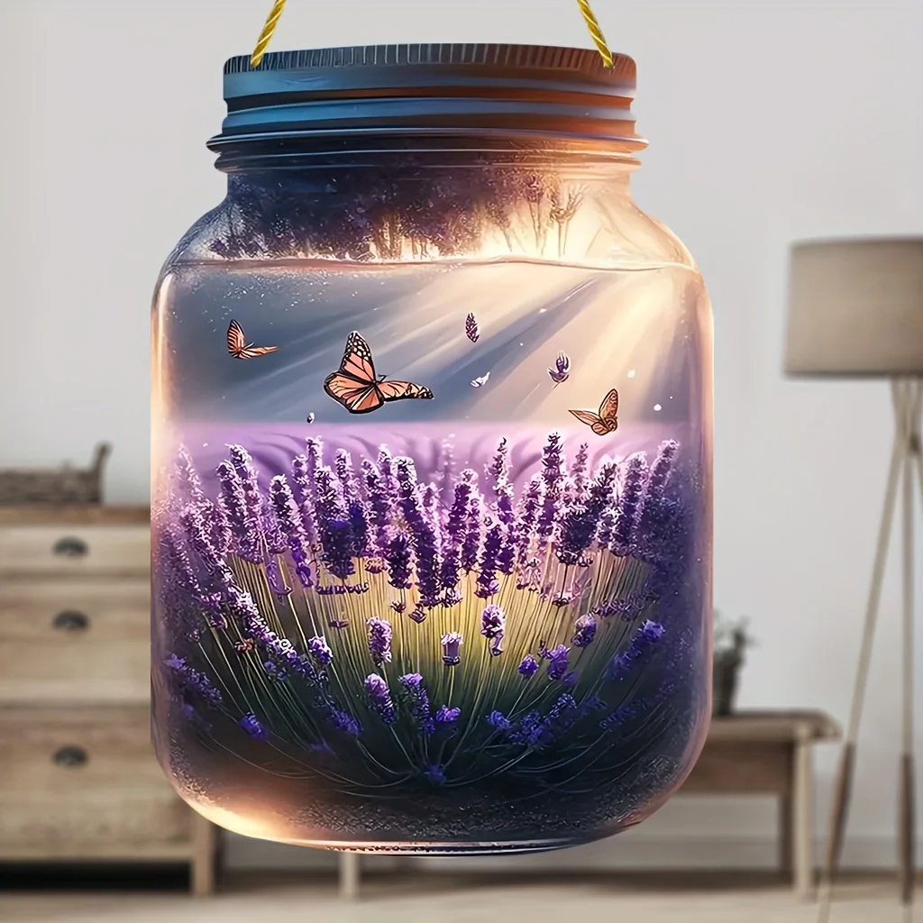 Lavender field mason jar, art hanging pendant, windows,oors, home, summer, room/kitchen/farmhouse/office/gift shop/cafe/garden